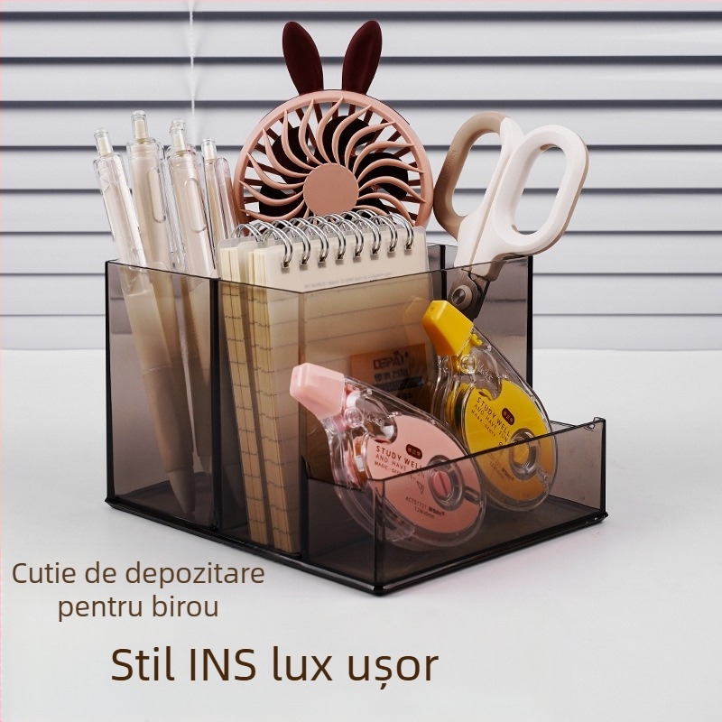 Suport pentru stilouri multifuncțional acrilic pentru birou, capacitate mare, pentru birou, pentru studenți, pentru telefon mobil, depozitare creativă, papetărie