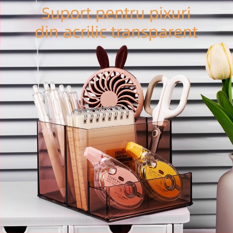 Suport pentru stilouri multifuncțional acrilic pentru birou, capacitate mare, pentru birou, pentru studenți, pentru telefon mobil, depozitare creativă, papetărie