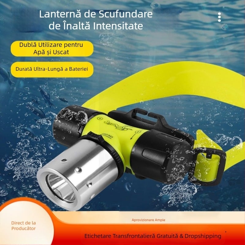 Lanternă frontală cu lumină puternică și de lungă durată pentru biciclete, lumină cu dublă utilizare, lampă profesională T6 ultra-luminoasă, potrivită pentru lampă frontală de scufundări în mare