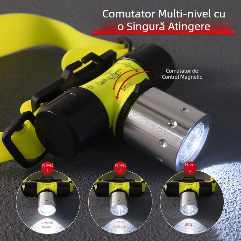 Lanternă frontală cu lumină puternică și de lungă durată pentru biciclete, lumină cu dublă utilizare, lampă profesională T6 ultra-luminoasă, potrivită pentru lampă frontală de scufundări în mare