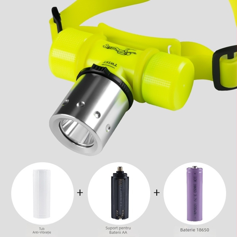 Lanternă frontală cu lumină puternică și de lungă durată pentru biciclete, lumină cu dublă utilizare, lampă profesională T6 ultra-luminoasă, potrivită pentru lampă frontală de scufundări în mare