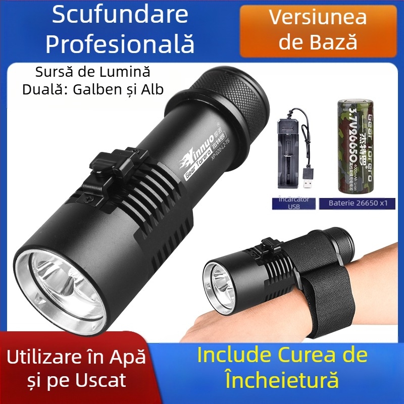 Lanternă de scufundări cu încărcare subacvatică, comutator magnetic profesional, iluminare puternică, impermeabilă, lumini exterioare speciale super luminoase