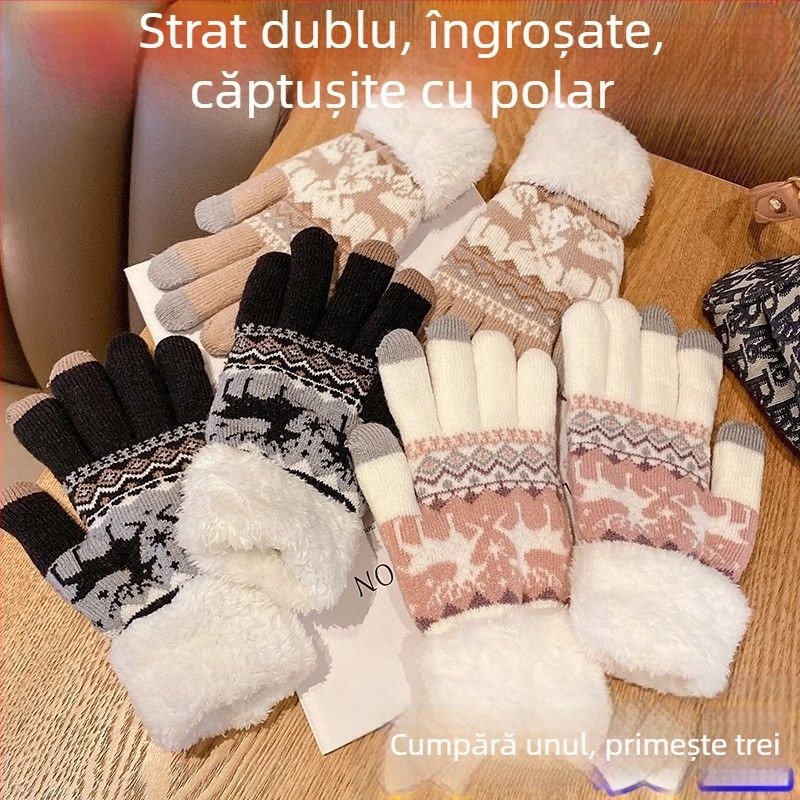 Mănuși duble de călărie cu căptușeală din lână, îngroșate, de iarnă, mănuși de lână, en-gros, mănuși calde și reci, căptușeli din lână