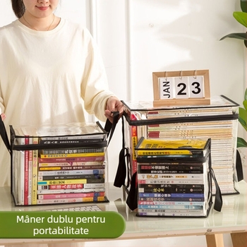 Geantă de depozitare pentru cărți pentru studenți, cutie de depozitare transparentă, rezistentă la praf, impermeabilă, pliabilă, portabilă, pentru cărți, rechizite școlare