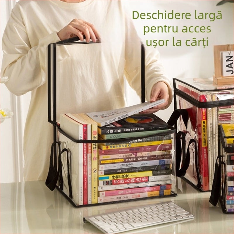 Geantă de depozitare pentru cărți pentru studenți, cutie de depozitare transparentă, rezistentă la praf, impermeabilă, pliabilă, portabilă, pentru cărți, rechizite școlare