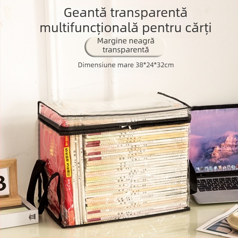 Geantă de depozitare pentru cărți pentru studenți, cutie de depozitare transparentă, rezistentă la praf, impermeabilă, pliabilă, portabilă, pentru cărți, rechizite școlare