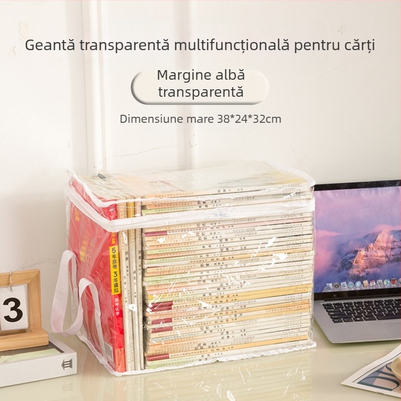 Geantă de depozitare pentru cărți pentru studenți, cutie de depozitare transparentă, rezistentă la praf, impermeabilă, pliabilă, portabilă, pentru cărți, rechizite școlare