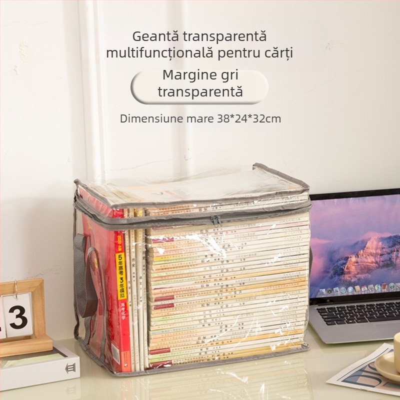 Geantă de depozitare pentru cărți pentru studenți, cutie de depozitare transparentă, rezistentă la praf, impermeabilă, pliabilă, portabilă, pentru cărți, rechizite școlare