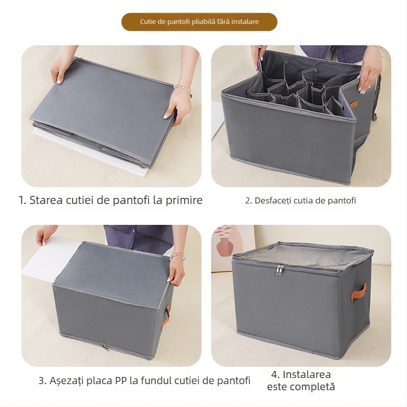 Cutie de depozitare transfrontalieră, pliabilă, din material textil, rezistentă la praf, cu capac, cutie de depozitare multifuncțională cu compartiment