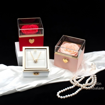 Simplu Luminos Lux Automat Rotativ Etern Rose Ring Colier Cadou Box Ziua Îndrăgostiților Rafinat Colier Cadou Box Cadou Bag
