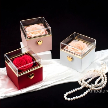 Simplu Luminos Lux Automat Rotativ Etern Rose Ring Colier Cadou Box Ziua Îndrăgostiților Rafinat Colier Cadou Box Cadou Bag