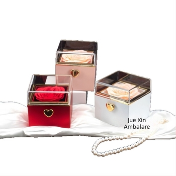 Simplu Luminos Lux Automat Rotativ Etern Rose Ring Colier Cadou Box Ziua Îndrăgostiților Rafinat Colier Cadou Box Cadou Bag