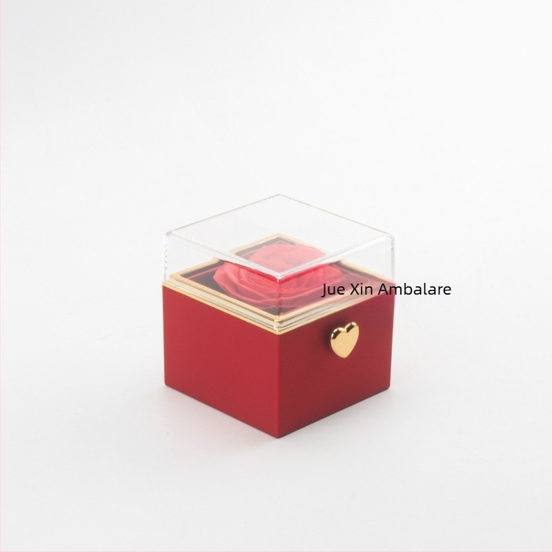 Simplu Luminos Lux Automat Rotativ Etern Rose Ring Colier Cadou Box Ziua Îndrăgostiților Rafinat Colier Cadou Box Cadou Bag