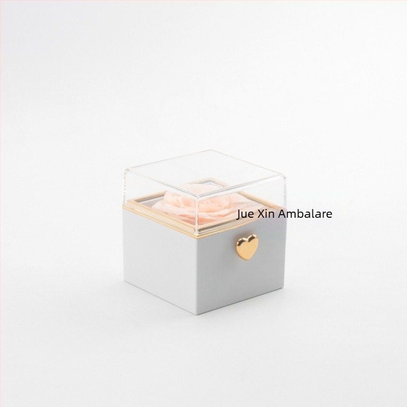 Simplu Luminos Lux Automat Rotativ Etern Rose Ring Colier Cadou Box Ziua Îndrăgostiților Rafinat Colier Cadou Box Cadou Bag