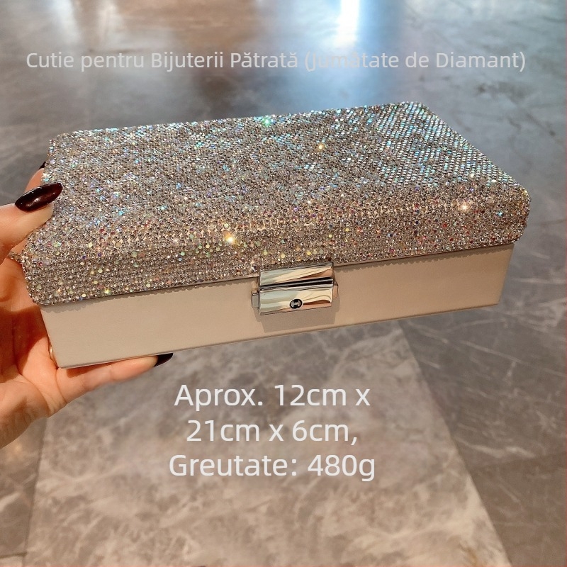 Cutie de bijuterii pătrată de lux ușoară, culoare înaltă, valoare mare, capacitate multifuncțională, inel, cercei, colier, cutie de depozitare, la modă, comerț exterior european și american
