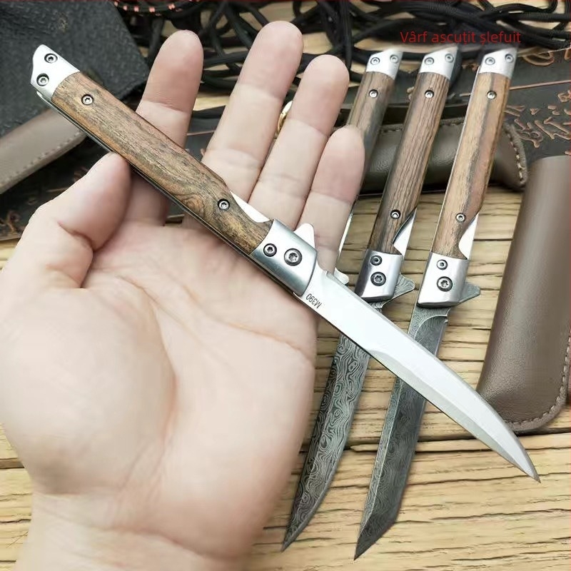 Cuțit pliabil cu stilou magic, vândut de Amazon, cuțit de supraviețuire în aer liber M390, cuțit de camping cu model Damasc