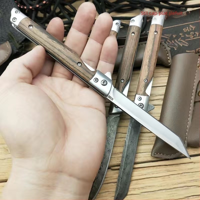 Cuțit pliabil cu stilou magic, vândut de Amazon, cuțit de supraviețuire în aer liber M390, cuțit de camping cu model Damasc