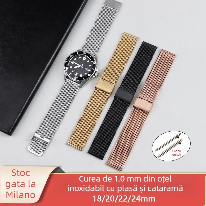Curea de ceas Lanxess cu cataramă din oțel inoxidabil cu eliberare rapidă, sârmă groasă de 1,0", potrivită pentru Huawei Gt3/4 Samsung S 3m