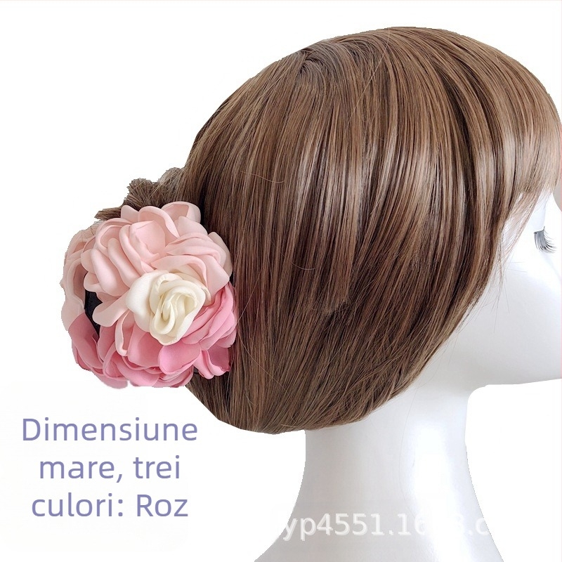 Coreeană nouă, trei culori, lucrate manual, margine caldă, trandafir, floare, clemă mare de prindere, stil feminin, clemă de păr, prinderea părului