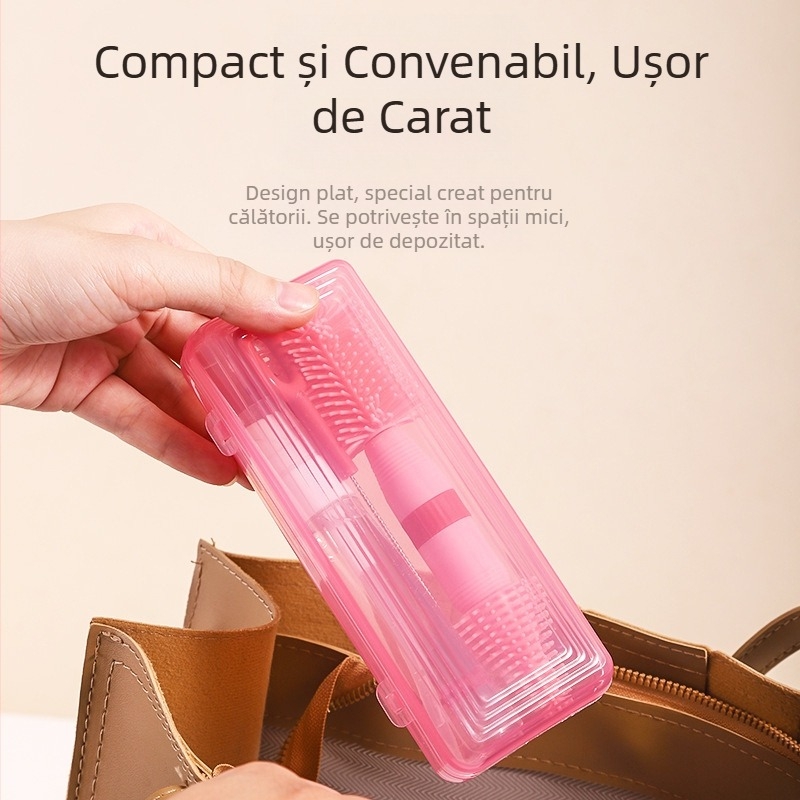 Cutie de depozitare portabilă din silicon pentru bebeluși, perie de biberon, costum de călătorie pentru curățarea bebelușilor, perie de scurgere pentru mameloane