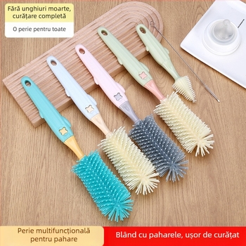 Perie de biberon din trei piese din silicon pentru produse pentru bebeluși, perie de curățare cu ventuză rotativă, perie pentru mameloane, perie cu cupă