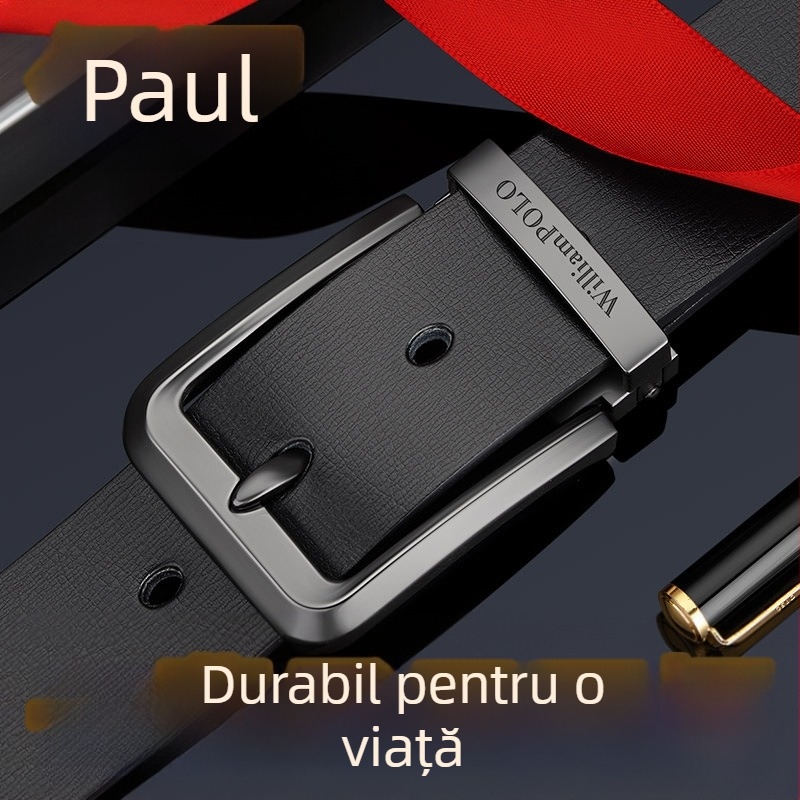 Curea King Paul pentru bărbați, din piele naturală, cu cataramă cu știft, din piele de vacă pură, stil coreean, curea all-match pentru tineri, pantaloni de afaceri noi