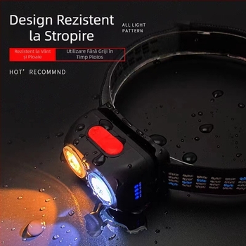 Lanternă frontală cu inducție cu lumină puternică, lanternă frontală ultra-luminoasă, cu baterie litiu de lungă durată, montată pe cap, pentru pescuit, explorare în aer liber, lampă pentru minerit, lanternă