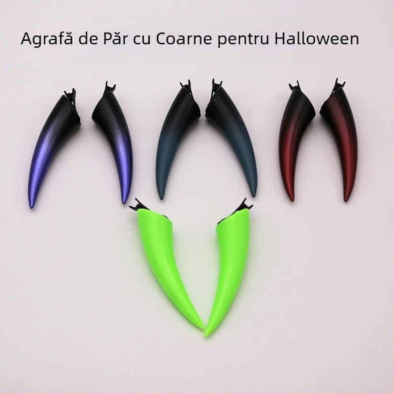 Clește de colț pentru diavol întunecat, gotic, pentru costum de Halloween, desene animate, accesorii de păr negre, agrafe