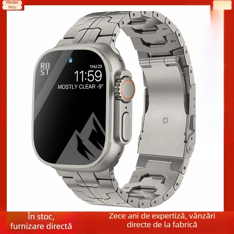 Curea Iron Man din titan pur pentru Apple Watch 9, Apple Watch Ultra, brățară S9/Ultras 8