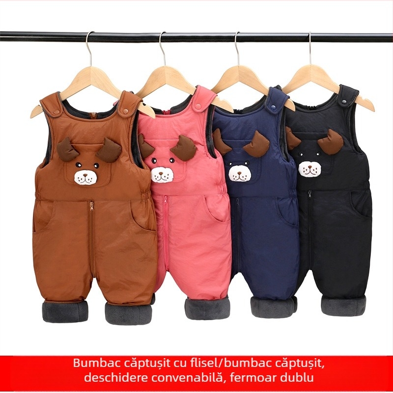 Salopete pentru copii de toamnă și de iarnă cu căptușeală din fleece, cu pantaloni din bumbac cu deschidere între picioare, salopetă caldă îngroșată pentru sugari, din bumbac integral