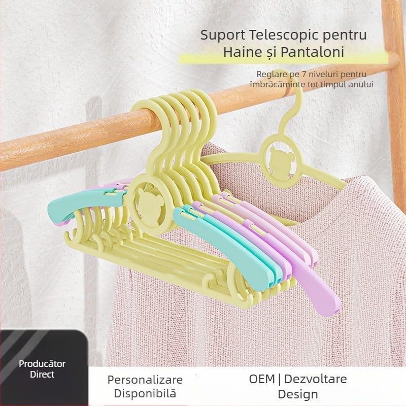 Umeraș de haine multifuncțional pentru copii, retractabil, depozitare, suport pentru haine pentru bebeluși, din plastic, rezistent la vânt, umeraș de uscare, personalizare