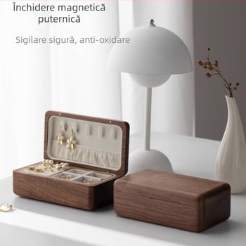 Cutie de bijuterii din nuc negru, cadou de nuntă, compactă, cu trei piese, aur, colier, hardware, brățară, cutie de depozitare pentru bijuterii din lemn masiv