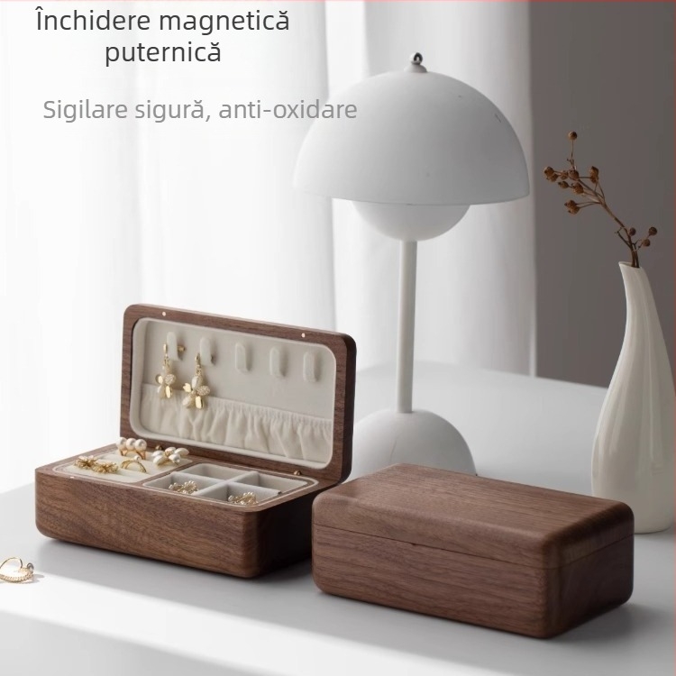 Cutie de bijuterii din nuc negru, cadou de nuntă, compactă, cu trei piese, aur, colier, hardware, brățară, cutie de depozitare pentru bijuterii din lemn masiv