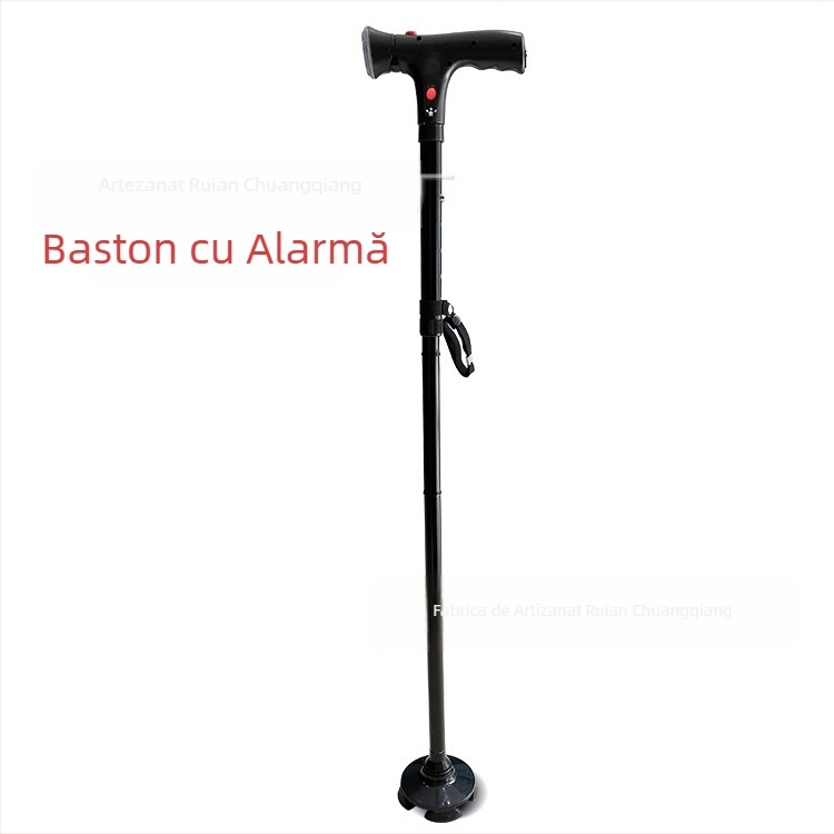 Baston antiderapant, cârje cu patru picioare, cârje telescopice pliabile din aliaj de aluminiu, cârje multifuncționale cu reglare a luminii