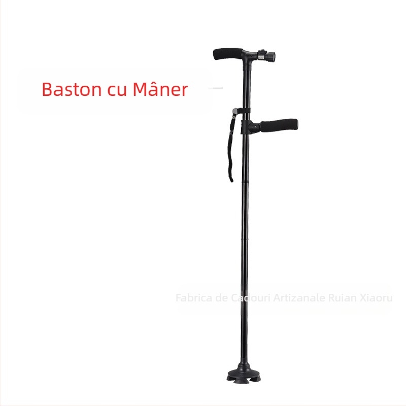 Baston antiderapant, cârje cu patru picioare, cârje telescopice pliabile din aliaj de aluminiu, cârje multifuncționale cu reglare a luminii