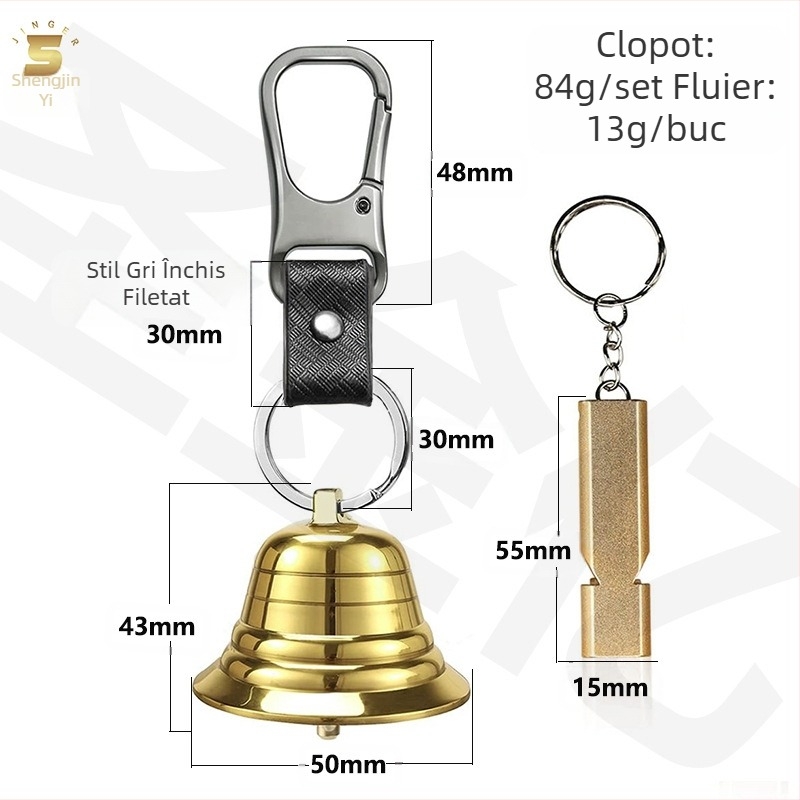 Clopot de supraviețuire cu fluier, clopot de alamă pentru drumeții în aer liber, rucsac, pandantiv, echitație, pescuit, alpinism, camping, clopot