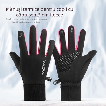 Mănuși calde transfrontaliere pentru copii, băieți și fete, cu căptușeală din fleece, ecran tactil, ciclism, antiderapante, rezistente la frig, cu cinci degete, pentru copii de mijloc și mari
