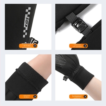 Mănuși calde transfrontaliere pentru copii, băieți și fete, cu căptușeală din fleece, ecran tactil, ciclism, antiderapante, rezistente la frig, cu cinci degete, pentru copii de mijloc și mari