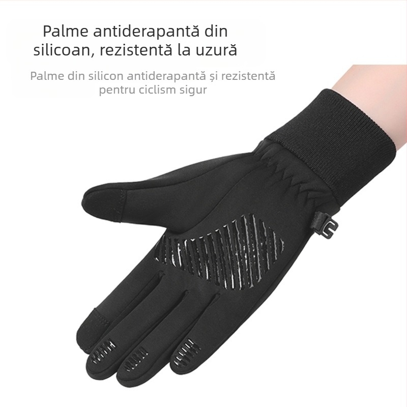 Mănuși calde transfrontaliere pentru copii, băieți și fete, cu căptușeală din fleece, ecran tactil, ciclism, antiderapante, rezistente la frig, cu cinci degete, pentru copii de mijloc și mari