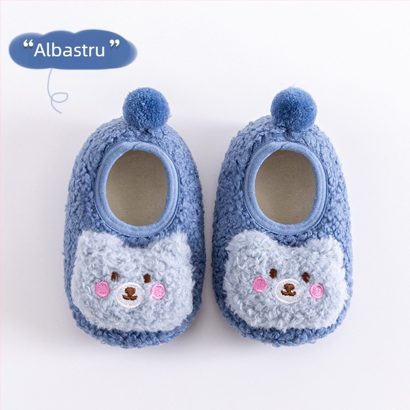 Miyou bumbac toamna și iarna nouă păpușă urs tridimensională din fleece coral pantofi pentru copii mici șosete de podea antiderapante cu căptușeală din catifea