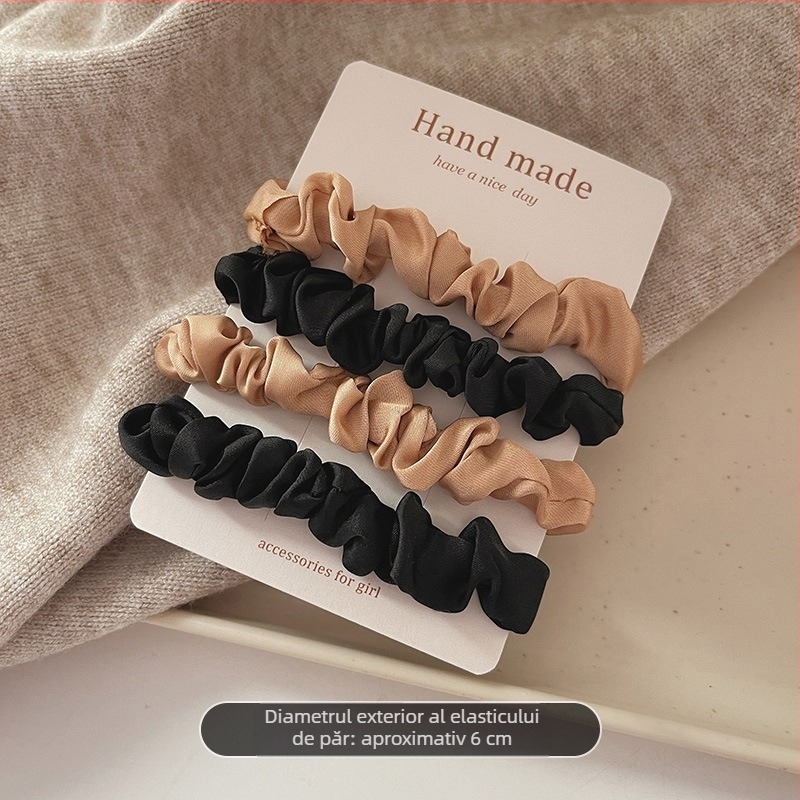 Costum de bază de culoare slip, cravată de păr pentru intestin subțire, satin elegant, set mic din patru piese, cravată de păr, bandă de cauciuc, accesorii de păr cu frânghie