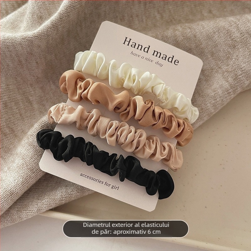 Costum de bază de culoare slip, cravată de păr pentru intestin subțire, satin elegant, set mic din patru piese, cravată de păr, bandă de cauciuc, accesorii de păr cu frânghie