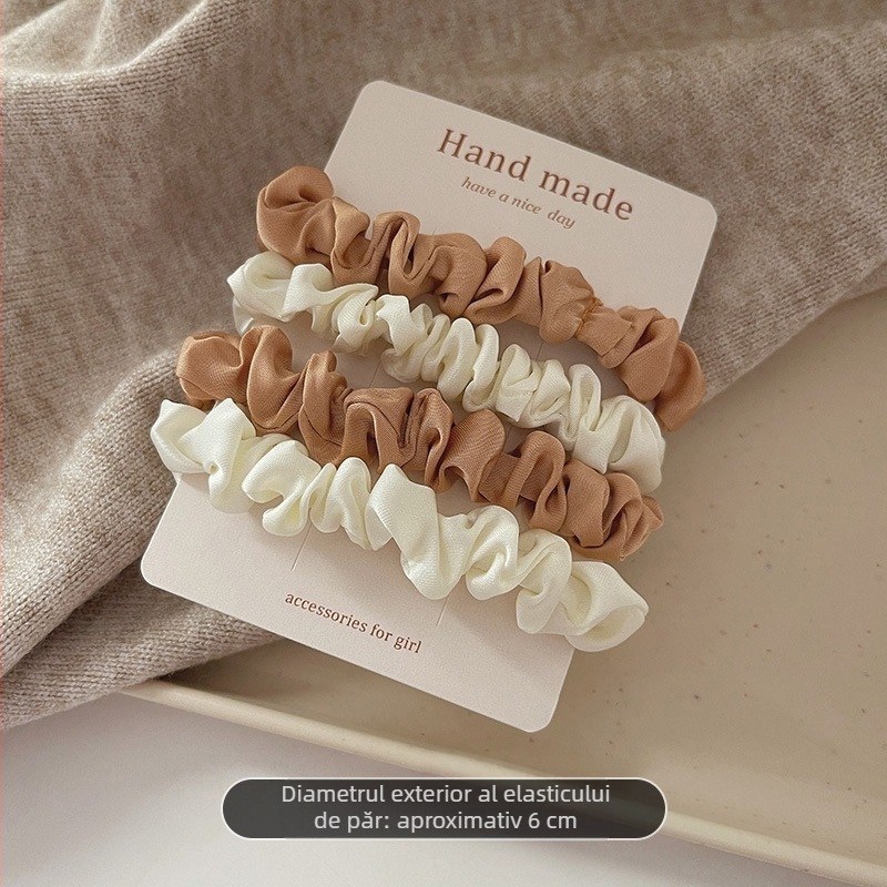 Costum de bază de culoare slip, cravată de păr pentru intestin subțire, satin elegant, set mic din patru piese, cravată de păr, bandă de cauciuc, accesorii de păr cu frânghie