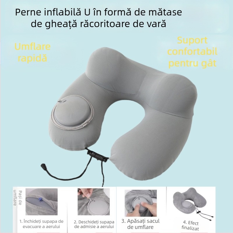 Pernă gonflabilă cu cocoașă de presă, pernă de gât pliabilă portabilă pentru avion și mașină, pernă de birou și acasă, pernă de călătorie pentru gât
