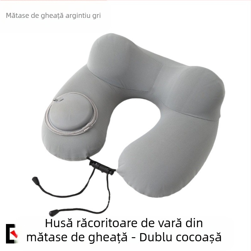 Pernă gonflabilă cu cocoașă de presă, pernă de gât pliabilă portabilă pentru avion și mașină, pernă de birou și acasă, pernă de călătorie pentru gât