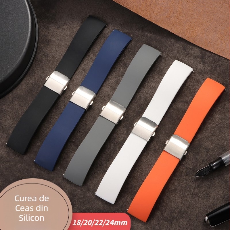 Curea de ceas din silicon cu eliberare rapidă, potrivită pentru Huawei Samsung, curea de ceas din silicon cu închidere dublă, 18/20/22 mm
