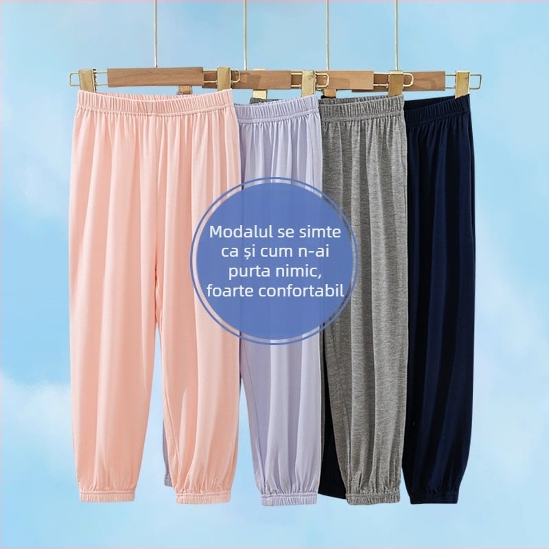 Pantaloni de pijama pentru copii, de vară, anti-țânțari, ușori, pentru fete, de primăvară și de vară, pentru băieți, de culoare solidă, din modal