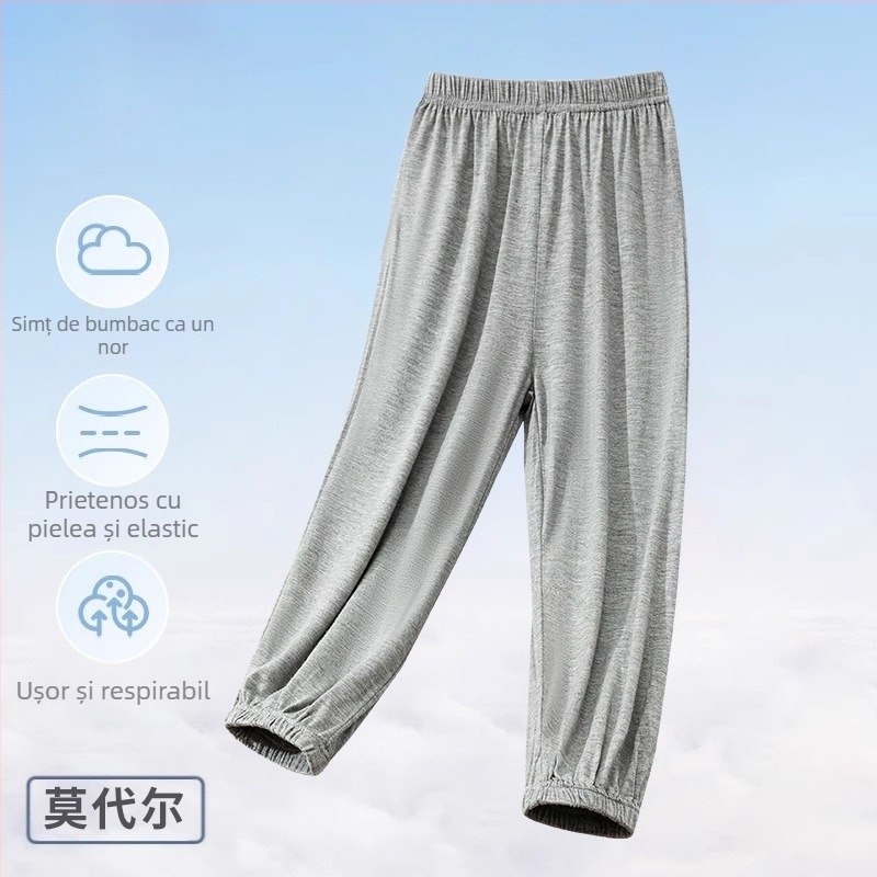 Pantaloni de pijama pentru copii, de vară, anti-țânțari, ușori, pentru fete, de primăvară și de vară, pentru băieți, de culoare solidă, din modal