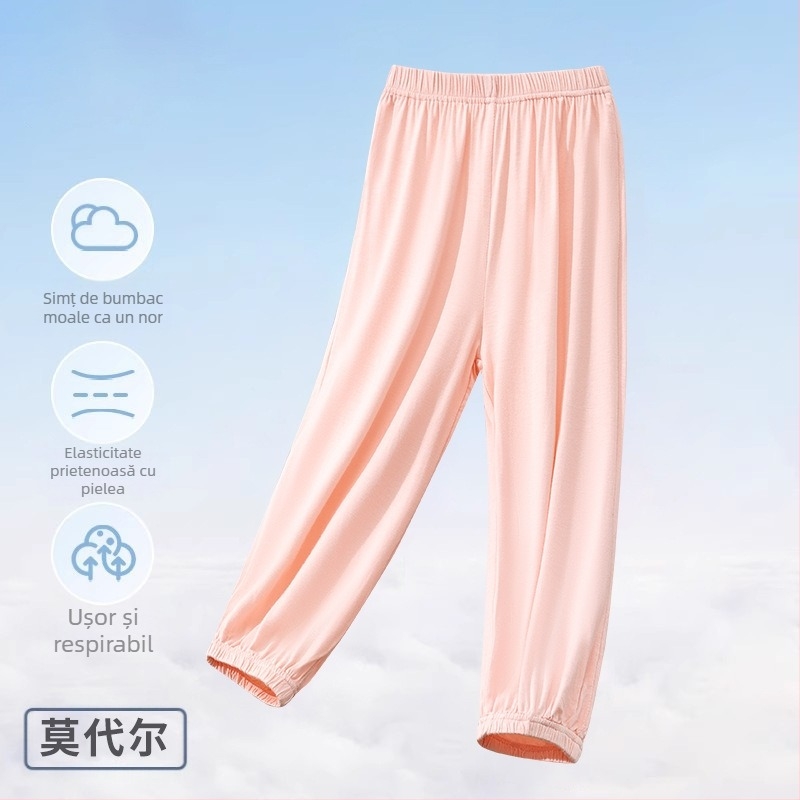 Pantaloni de pijama pentru copii, de vară, anti-țânțari, ușori, pentru fete, de primăvară și de vară, pentru băieți, de culoare solidă, din modal