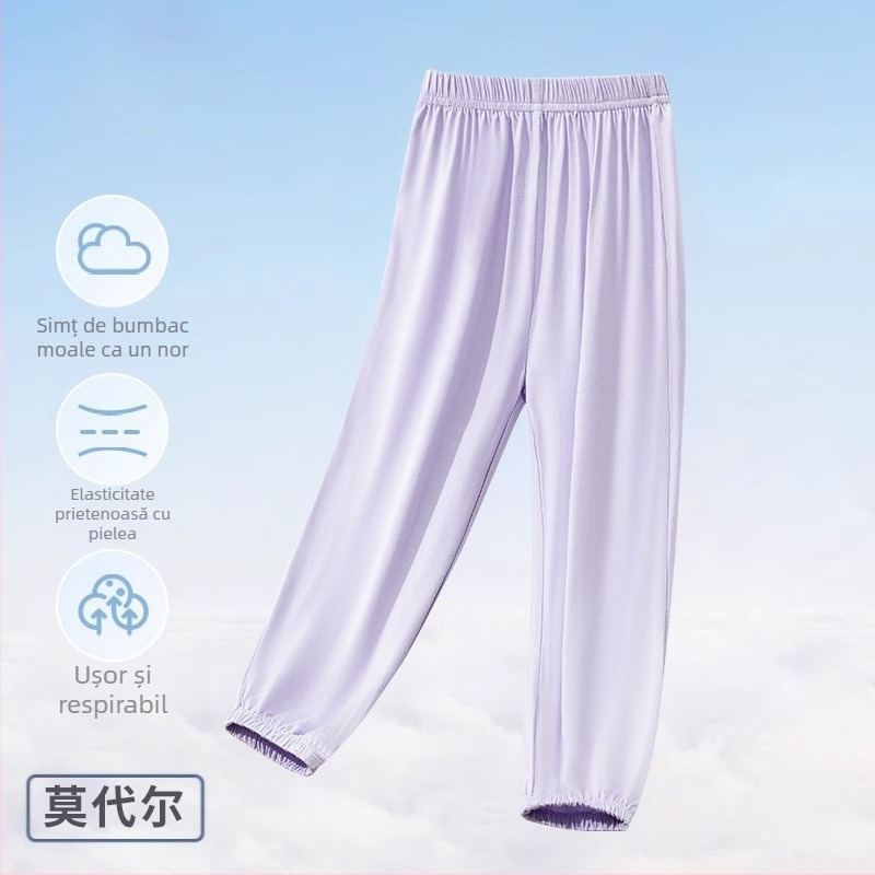 Pantaloni de pijama pentru copii, de vară, anti-țânțari, ușori, pentru fete, de primăvară și de vară, pentru băieți, de culoare solidă, din modal